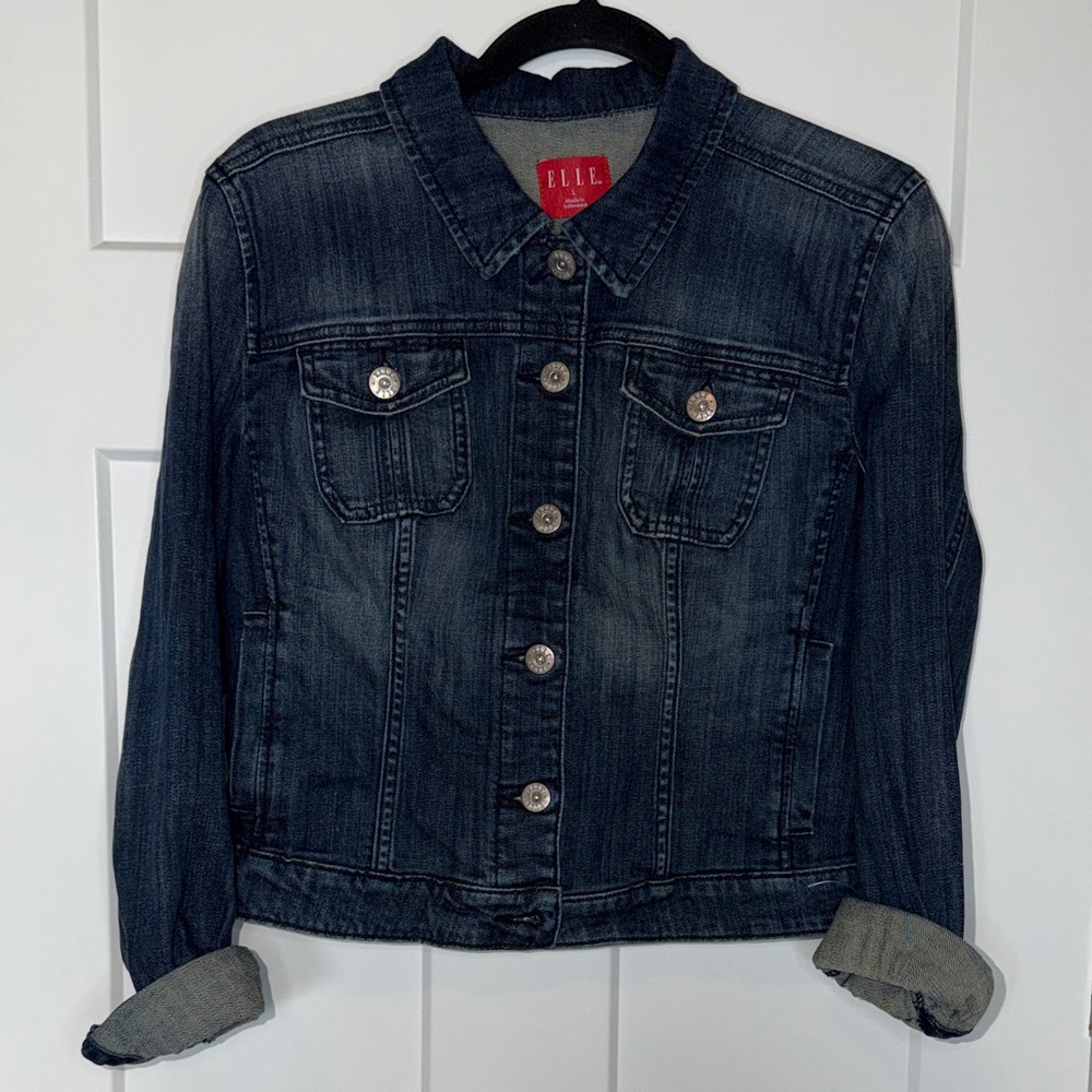 Elle Dark Wash Cuff Sleeve Denim Jacket